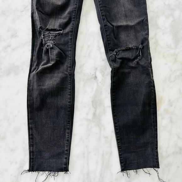 Paige Skyline Ankle Peg Black Slashed Knee 25 Skinny Jeans Distressed - Picture 4 of 7